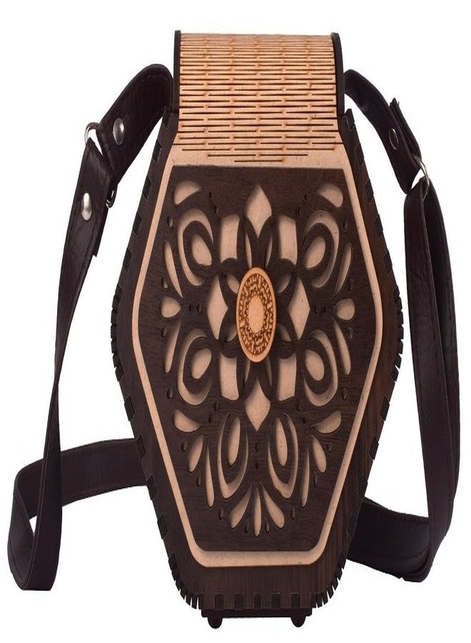 HOSTK Women's Handcrafted Wooden Light Weight Unique CLUTCHES Handbag By (Brown 1) - Image 2